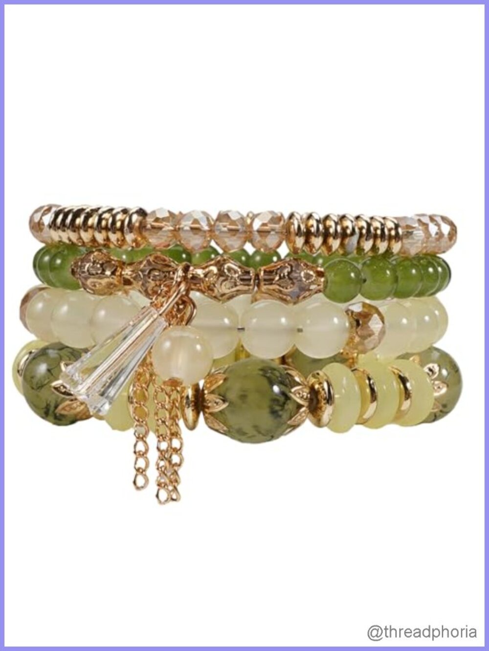 4-Pack Stackable Stretch Bead Bracelets, Boho Crystal and Crystal Gold